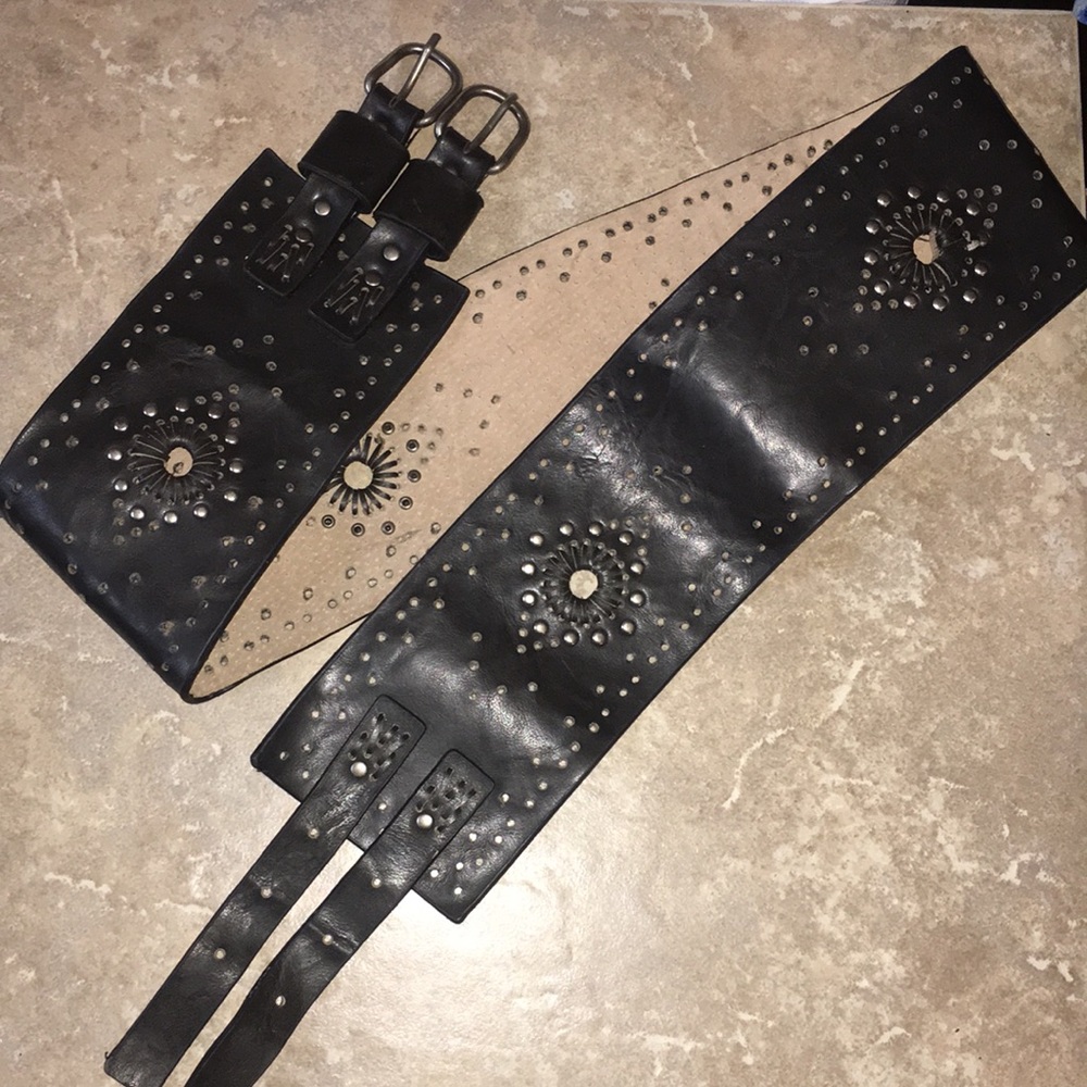 Steve Madden Vintage Hippy Gypsy Sexy Wide Black Leather Stud Waist Hip Belt